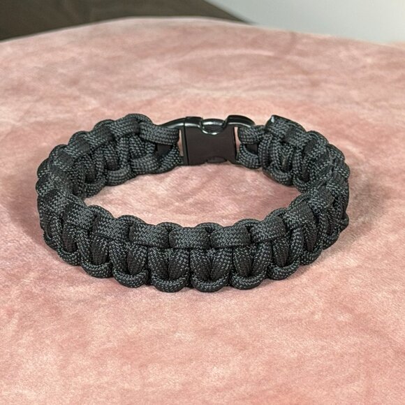 Black Paracord Survival Bracelet – Handmade Tactical Woven Bangle - Picture 1 of 7